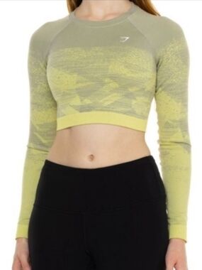 Gymshark Adapt Ombre Crop Top Yellow-Green Long Sleeve Seamless Size S